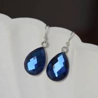 Ohrringe Blau Silber, Tropfen Ohrringe Blau, Ohrhänger dunkelblau, Hängeohrringe Blau, Kristall Ohrringe, Brautohrringe, Bild 6