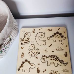 Kinder Steckpuzzle "Dino" aus Holz | Puzzle für Kleinkinder mit Dinosaurier Motiven | Montessori Holzspiele für Bild 2