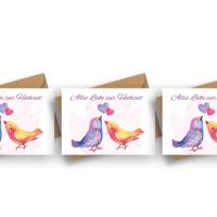 Friendly Fox Hochzeitskarte, Karte zur Hochzeit mit Aquarell Vögeln, DIN A6 Karte inkl. Umschlag (3er Set) Bild 2