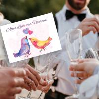 Friendly Fox Hochzeitskarte, Karte zur Hochzeit mit Aquarell Vögeln, DIN A6 Karte inkl. Umschlag (3er Set) Bild 3