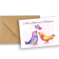 Friendly Fox Hochzeitskarte, Karte zur Hochzeit mit Aquarell Vögeln, DIN A6 Karte inkl. Umschlag (3er Set) Bild 4