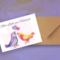 Friendly Fox Hochzeitskarte, Karte zur Hochzeit mit Aquarell Vögeln, DIN A6 Karte inkl. Umschlag (3er Set) Bild 6