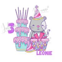 Bügelbild Geburtstag Torte Katze *Personalisiert Bild 1