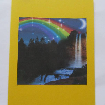 Karte mit Kunstdruck - Regenbogen mit Sternenhimmel