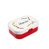 Brotdose Mepal mit Namen, Lunchbox & Trinkflasche für Jungen mit Obsteinsatz und Gabel, Motiv Stifte Bild 1