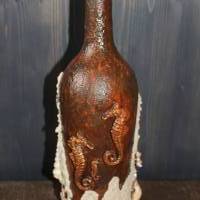 Dekoflasche MEERESBRISE maritime Malerei/Collage auf einer Glasflasche Upcycling Vintagedeko Maritime Deko Geschenkidee Bild 1