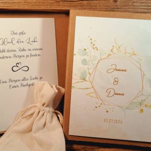 Geldgeschenk zur Hochzeit personalisiert, Hochzeitsgeschenk mit Namen, Geschenk Grünehochzeit, Geschenkverpackung Bild 1