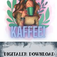 Illustration "Kaffee!"  Digitaler Download png für Sublimation 300dpi DIY Datei Aquarell pink türkis grün Bild 2