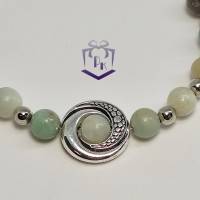 Naturstein Armband  aus Chalcedon Perlen und Metallelementen, mit Herzchen-Verschluss und Herz Charm Bild 4