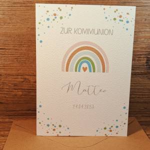 Kommunionskarte personalisiert für Jungen - Glückwunschkarte Erstkommunion mit Namen & Datum -  Kommunion Regenbogen Bild 2