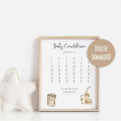 Baby Countdown PDF | Geburtsposter zum drucken | Geschenk Schwangerschaft Countdown | Babyparty | Babyshower