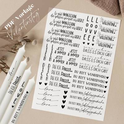 Valentinstag PDF Vorlage Kerzentattoo Kerzensticker Kerzen Liebe Love Schön, dass es dich gibt Ich Du Passt Herz