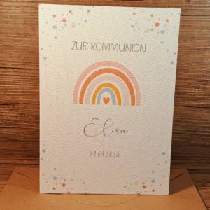 Kommunionskarte personalisiert für Mädchen -Glückwunschkarte Erstkommunion mit Namen & Datum - Kommunion Regenbogen Bild 2