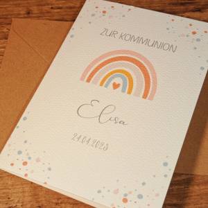 Kommunionskarte personalisiert für Mädchen -Glückwunschkarte Erstkommunion mit Namen & Datum - Kommunion Regenbogen Bild 3
