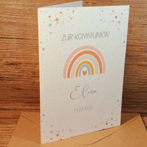 Kommunionskarte personalisiert für Mädchen -Glückwunschkarte Erstkommunion mit Namen & Datum - Kommunion Regenbogen Bild 4