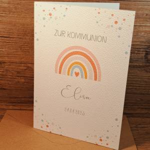 Kommunionskarte personalisiert für Mädchen -Glückwunschkarte Erstkommunion mit Namen & Datum - Kommunion Regenbogen Bild 5