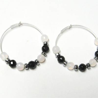 Chakra Ohrringe/Creole 925 Silber mit Onyx, Achat Weiß