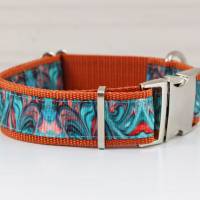 Hundehalsband oder Hundegeschirr, modernes Design, türkis, rot und orange Bild 2