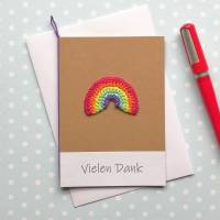 Glückwunschkarte Grußkarte Danksagungskarte Regenbogen gehäkelt mit Wunschtext Bild 1