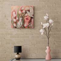 FRÜHLINGSTAUBEN - Gemälde mit weißen Tauben und Tulpen auf Galeriekeilrahmen 50cmx50cmx3,8cm Bild 6
