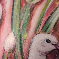 FRÜHLINGSTAUBEN - Gemälde mit weißen Tauben und Tulpen auf Galeriekeilrahmen 50cmx50cmx3,8cm Bild 9
