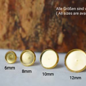 kleine Gold Ohrstecker mit Jade Gelb, Edelstein Gelb Ohrringe, 8mm runde Ohrringe, Gelb Stein, Edelstahl Jade Schmuck, G Bild 9