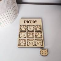 Personalisierbares Tic Tac Toe Spiel aus Holz | Brettspiel mit Namen und Katzen | Holzspiele für Kinder | Geschenke Bild 2