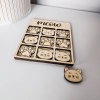 Personalisierbares Tic Tac Toe Spiel aus Holz | Brettspiel mit Namen und Katzen | Holzspiele für Kinder | Geschenke Bild 4
