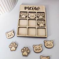 Personalisierbares Tic Tac Toe Spiel aus Holz | Brettspiel mit Namen und Katzen | Holzspiele für Kinder | Geschenke Bild 5