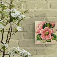 FRÜHLINGSBLÜTEN - kleines Blütenbild auf Leinwand je 20cmx20cm mit Glitter und Strukturpaste Bild 3