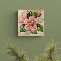 FRÜHLINGSBLÜTEN - kleines Blütenbild auf Leinwand je 20cmx20cm mit Glitter und Strukturpaste Bild 4
