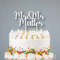 Mr&Mr Cake Topper für LGBT Hochzeit personalisiert mit Nachnamen hergestellt mit dem 3D Drucker Bild 1