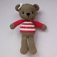 Häkeltier Teddybär Amelie Häkelteddy braun/himbeere aus Baumwolle handgemacht tolles Geschenk für Kinder Bild 1