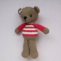 Häkeltier Teddybär Amelie Häkelteddy braun/himbeere aus Baumwolle handgemacht tolles Geschenk für Kinder Bild 2