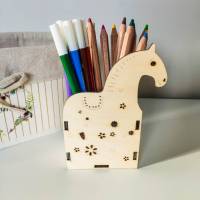 Stiftebecher Pferd aus Holz | Schreibtisch Organisation Stifte | Stiftehalter für Büro und Kinderzimmer Bild 1