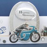 Geburtstagskarte für einen Mann zum 50. mit einem blauen Motorrad Bild 1