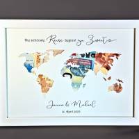 Personalisiertes Geldgeschenk zur Hochzeit - Hochzeitsgeschenk Weltkarte die schönste Reise beginnt zu Zweit - Geschenk Bild 1