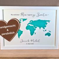 Personalisiertes Geldgeschenk zur Hochzeit - Hochzeitsgeschenk Weltkarte die schönste Reise beginnt zu Zweit - Geschenk Bild 7