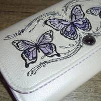 Geldbörse Schmetterlinge Groß creme weiß lila Geldbeutel Kunstleder Portemonnaie bestickt Bild 2