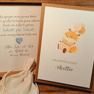 Geschenk zur Geburt personalisiert - Geldgeschenk zum Baby mit Namen - kleiner Fuchs Geschenkset Junge - Geschenk Bild 4