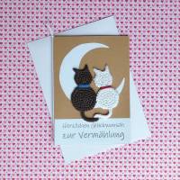 Hochzeitskarte verliebtes Katzenpaar gehäkelt Mondschein mit Wunschtext Bild 1