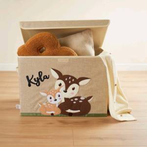 Personalisierte Aufbewahrungsbox Rehe mit Deckel | Korb für Spielsachen | Personalisierte Kinderzimmerdeko Spielzeug Auf Bild 1