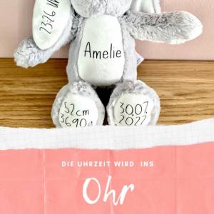 Kuscheltier Hase Personalisiert mit Namen und Geburtsdaten / Osterhase / Geschenk Baby zur Geburt / Ostergeschenk Hase Bild 6