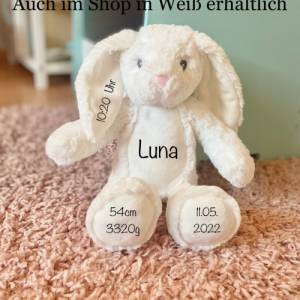 Kuscheltier Hase Personalisiert mit Namen und Geburtsdaten / Osterhase / Geschenk Baby zur Geburt / Ostergeschenk Hase Bild 8