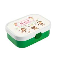 Brotdose Mepal mit Namen, Lunchbox & Trinkflasche für Mädchen mit Obsteinsatz und Gabel, Motiv Affen Bild 1