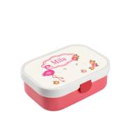 Brotdose Mepal mit Namen, Lunchbox & Trinkflasche für Mädchen mit Obsteinsatz und Gabel, Motiv Flamingo Bild 1
