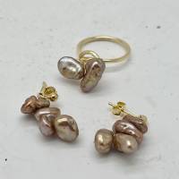 Goldiges Perlen-Schmuckset aus Keshiperlen Bild 1