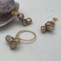 Goldiges Perlen-Schmuckset aus Keshiperlen Bild 2
