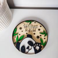 Personalisiertes Wandbild für Kinderzimmer | Wandbehang Panda Bär | Wanddeko mit Name & Geburtsdatum | Geschenke Geburt Bild 1