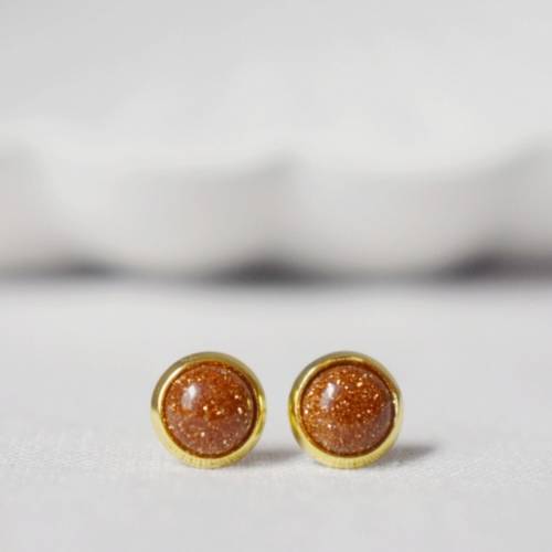 Ohrstecker, Goldfluss Ohrringe, Mini Ohrstecker Gold, 6mm runde Ohrstecker, Ohrring Gold klein, Braun-Gold, Goldfluss Sc